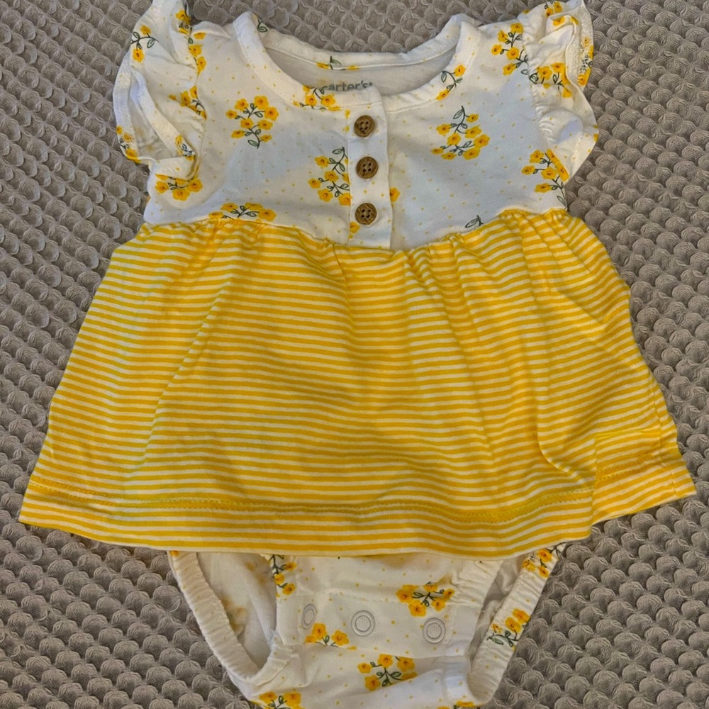 Yellow stripes and floral dress NWOT